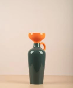 The Golden Triangle India Vases Vase With Handles - Orange & Gray