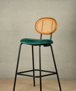 The Golden Triangle India Nirvana Rattan Bar Stool - Green