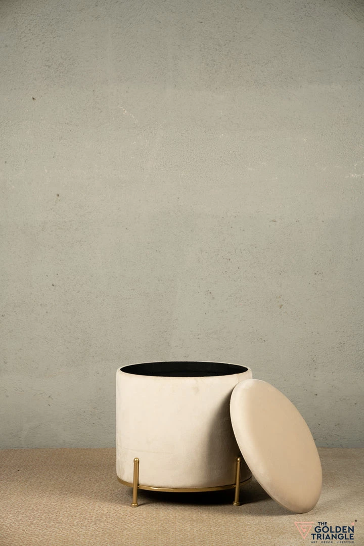 The Golden Triangle India Sevim Plush Storage Pouffe - Beige 4 The Golden Triangle India Sevim Plush Storage Pouffe - Beige