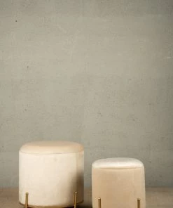 The Golden Triangle India Sevim Plush Storage Pouffe - Beige