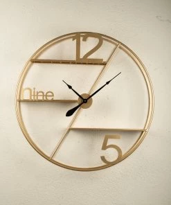 The Golden Triangle India Gaia Metal Wall Clock With Shelf - Gold