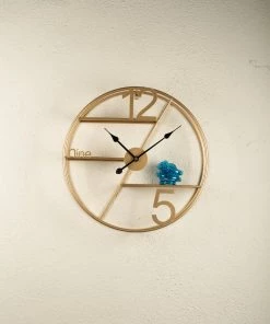 The Golden Triangle India Gaia Metal Wall Clock With Shelf - Gold