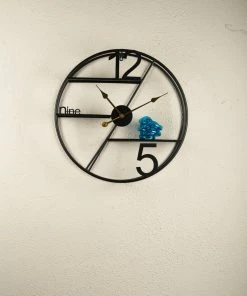 The Golden Triangle India Wall Clocks Gaia Metal Wall Clock With Shelf - Black