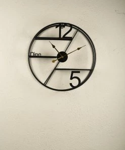 The Golden Triangle India Wall Clocks Gaia Metal Wall Clock With Shelf - Black