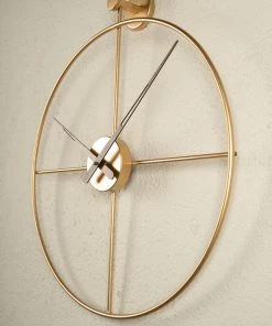 The Golden Triangle India Wall Clocks Nova Metal Wall Clock With Wooden Hands - Gold