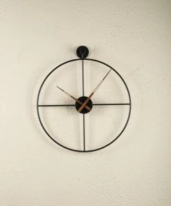 The Golden Triangle India Wall Clocks Nova Metal Wall Clock With Wooden Hands - Black