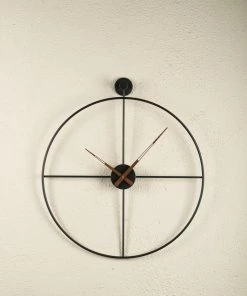The Golden Triangle India Wall Clocks Nova Metal Wall Clock With Wooden Hands - Black