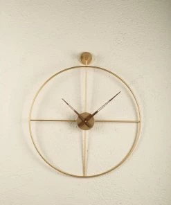 The Golden Triangle India Wall Clocks Nova Metal Wall Clock With Wooden Hands - Gold