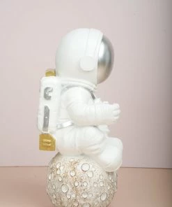 The Golden Triangle India Astronaut | Figurine Sitting On The Moon - Silver