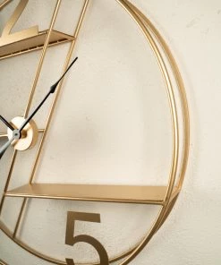 The Golden Triangle India Gaia Metal Wall Clock With Shelf - Gold