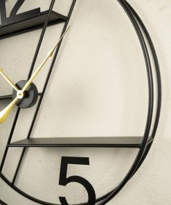 The Golden Triangle India Wall Clocks Gaia Metal Wall Clock With Shelf - Black