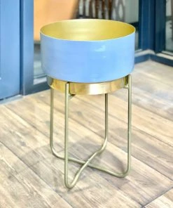 The-Golden-Triangle-India Lillian Enameled Metal Planter - Gray