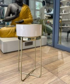 The-Golden-Triangle-India Lillian Enameled Metal Planter - Beige Planters 12 The-Golden-Triangle-India Lillian Enameled Metal Planter - Beige Planters