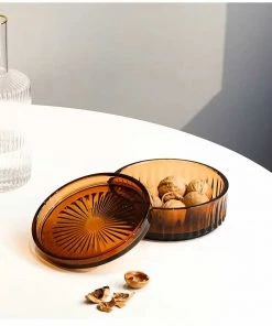 The-Golden-Triangle-India Zien | Brown Glass Nut Bowl With A Lid - Medium