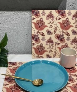 The-Golden-Triangle-India Flourish Tile Wooden Placemats (Set Of 2)