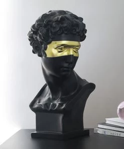 The-Golden-Triangle-India Opus - Roman Black Head Sculpture With Gold Eye Patch Sale