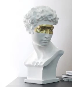 The-Golden-Triangle-India Sale Opus - Roman White Head Sculpture With Gold Eye Patch