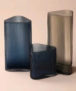 The-Golden-Triangle-India Flor Fluted Glass Vase - Smoke Vases