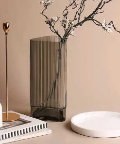 The-Golden-Triangle-India Flor Fluted Glass Vase - Smoke Vases